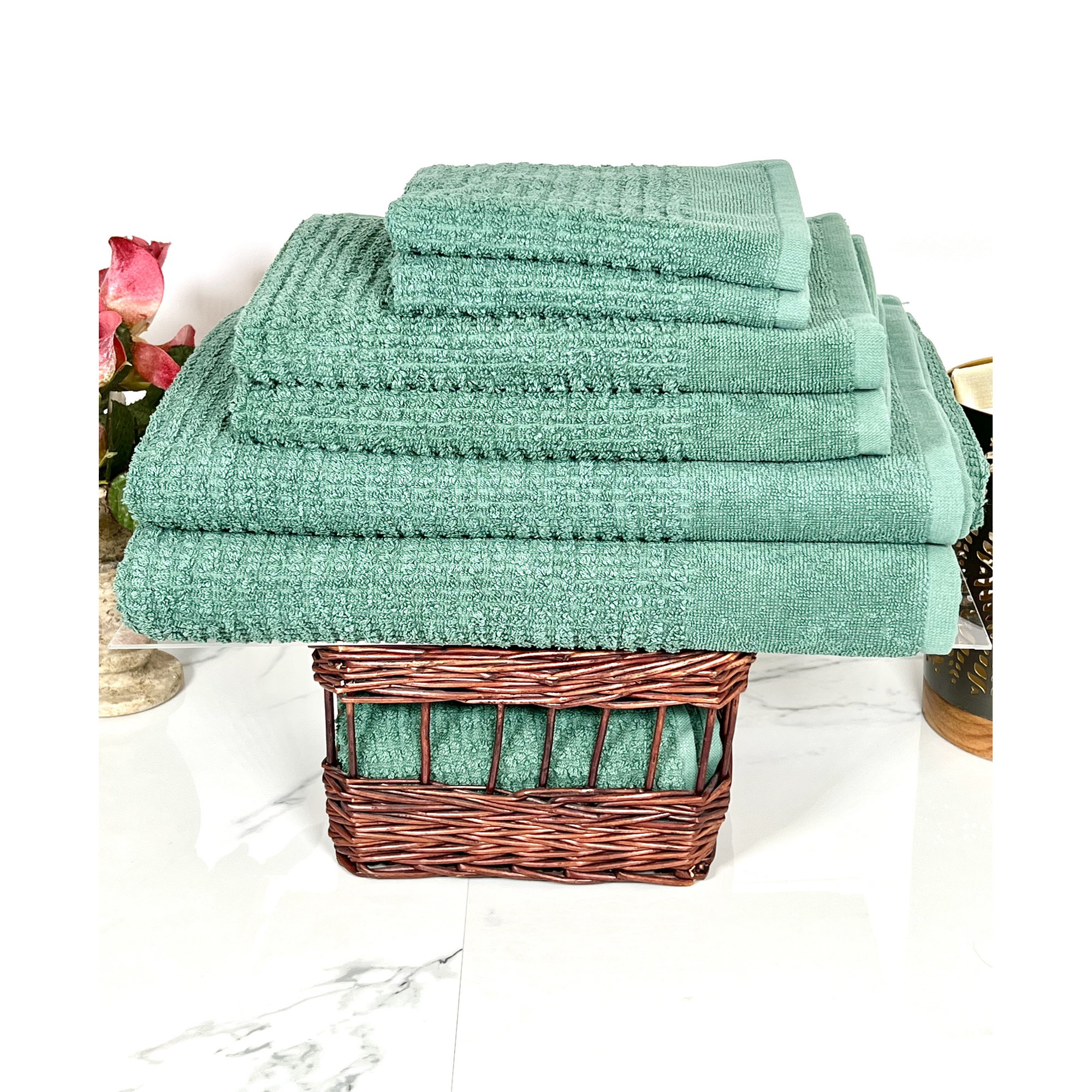 Earline 6 Piece Turkish Cotton Towel Set, Green