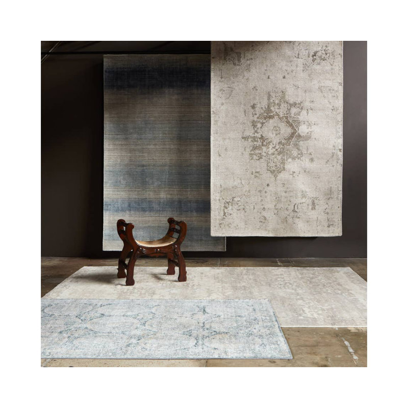 Tapis oriental ivoire / gris / taupe tissé à la main Malibu, Rectangle de 5 pi x 8 pi
