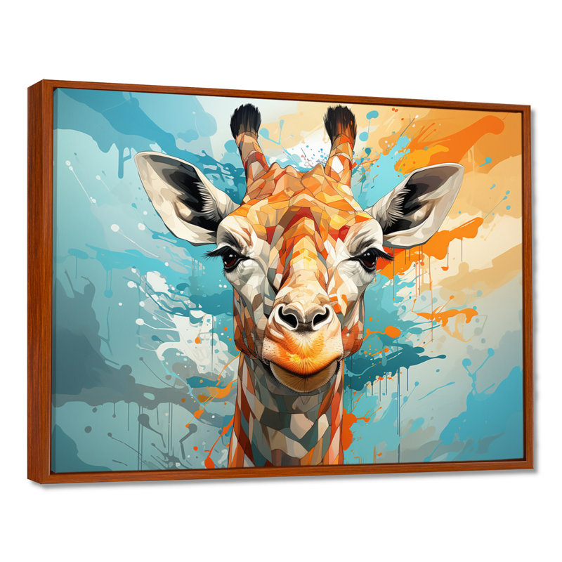 Kristyne Giraffe Elegant Geometric - Girafe, art mural, 12" H x 20" W, Cadre flottant brun