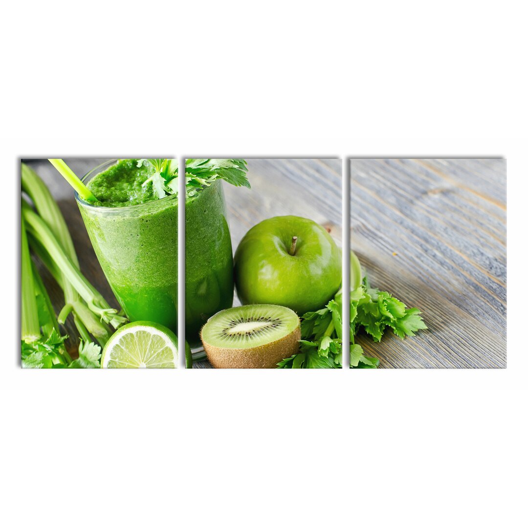 3-tlg. Leinwandbilder-Set BIO Smoothie Apfel Limette Kiwi