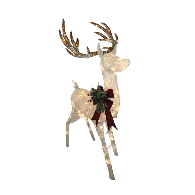 Season's Designs Christmas 47In White Mesh Cloth Reindeer W/80L Ww Leds