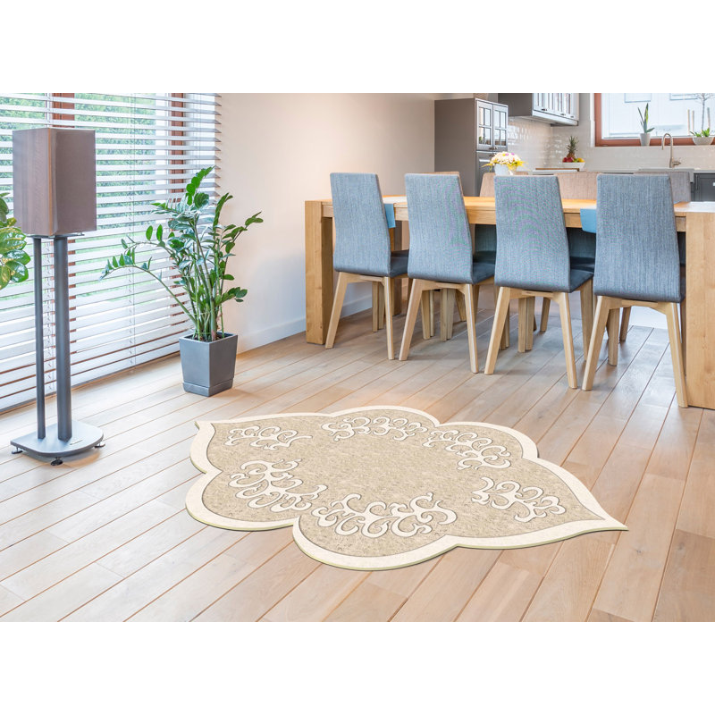 Elegant Hall Carpet (31.5 x 59.1 inches), Beige & Gold, 100% Polyester, 1200 g/m² | Non-Slip Leather Sole, 0.16 in Sponge Height | Antibacterial, Anti-Allergic, Machine Washable, Easy to Clean Fabric