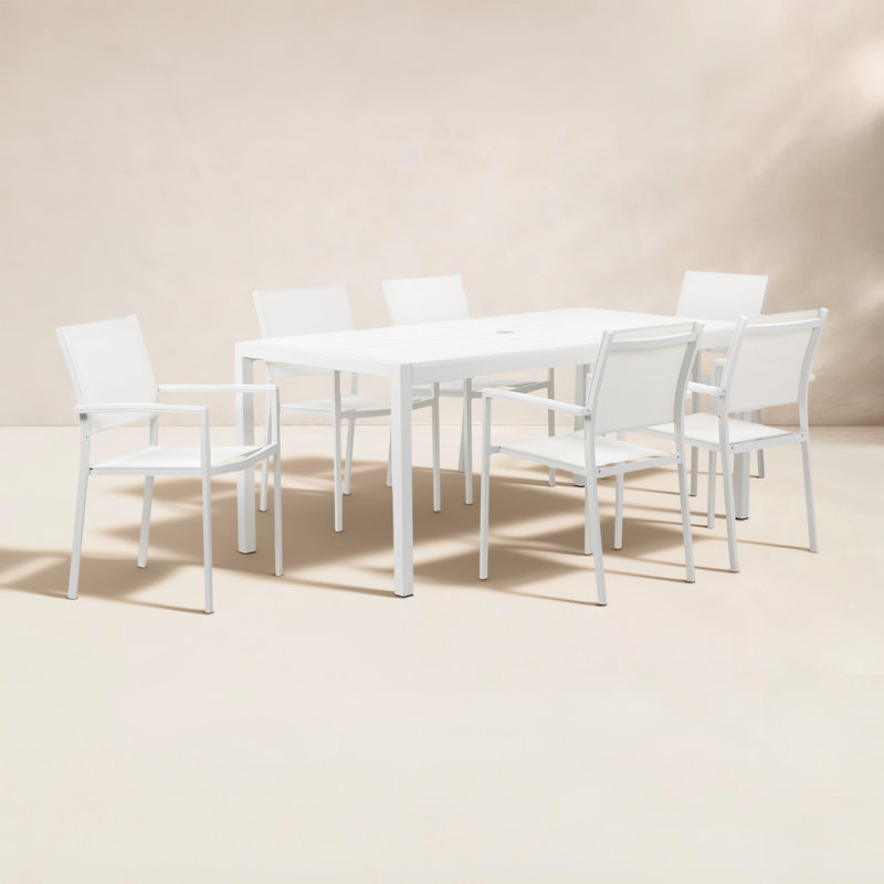 Ensemble de salle à manger de patio en métal pour 6 personnes avec table rectangulaire Aynura