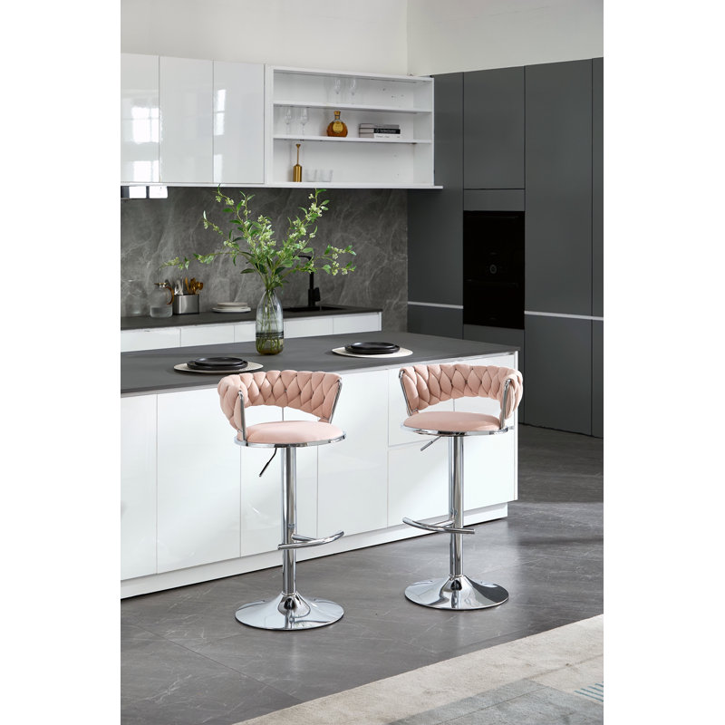 Ensemble de 2 tabourets de bar, avec repose-pieds chromé et base pivotante en velours à hauteur réglable et tabouret de bar simple chromé