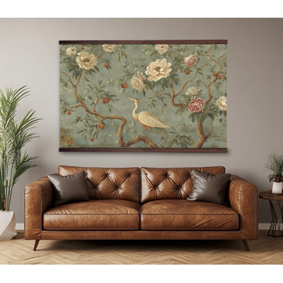 Tapisserie florale rétro, art mural chinois sur toile prêt à accrocher