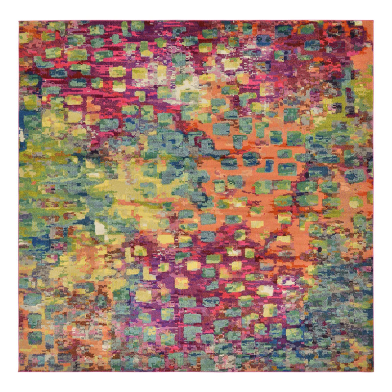Corlenzo Washable Abstract Indoor Rug, Square 6'1" x 6'1"