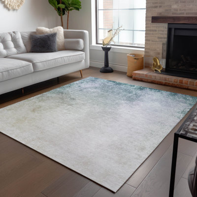 Tapis vert / beige en polyester tissé à la machine Karter