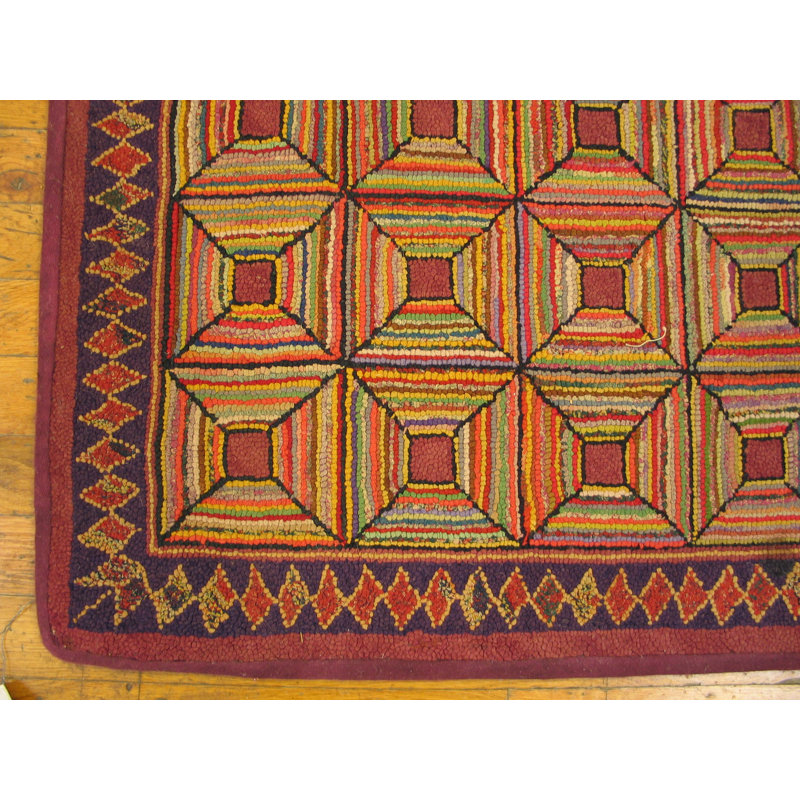 Tapis crocheté en laine antique American Hooked