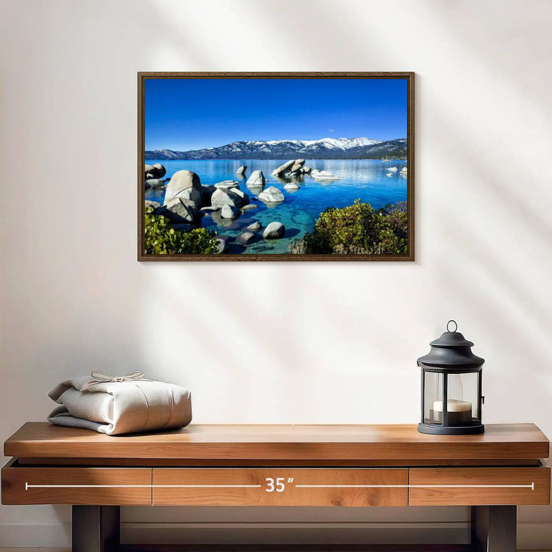 Port de sable pittoresque, 19 po x 13 po, Cadre flottant noyer