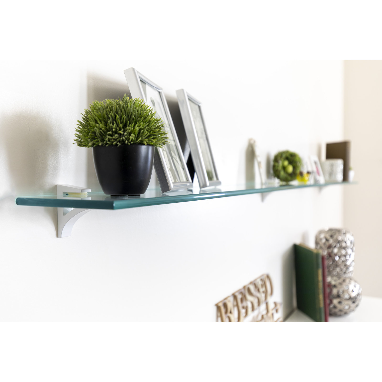 Earlham Tempered Glass Rectangular Bracket Shelf, White