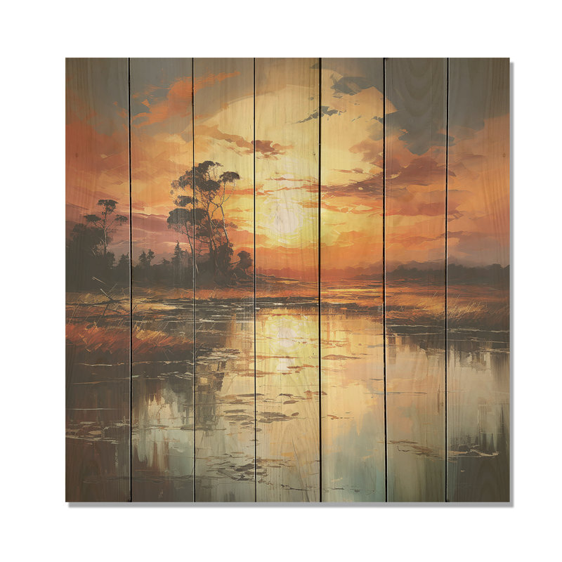 «By The Lake Sunrise Reflections III» - impression sur bois, H 25 po x l 25 po