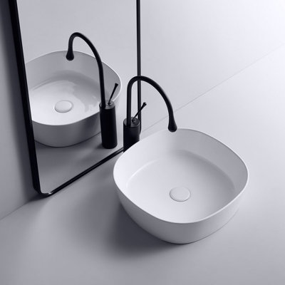 Lavabo de salle de bain vasque carré en porcelaine vitrifiée avec drain escamotable L 17 po x l 17 po