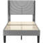Structure de lit simple en velours avec tête de lit à oreilles, lit plateforme tapissier avec tête de lit capitonnée à oreilles, support de lattes en bois massif, pas de sommier tapissier, silencieux, gris foncé-1786535624-1786535623