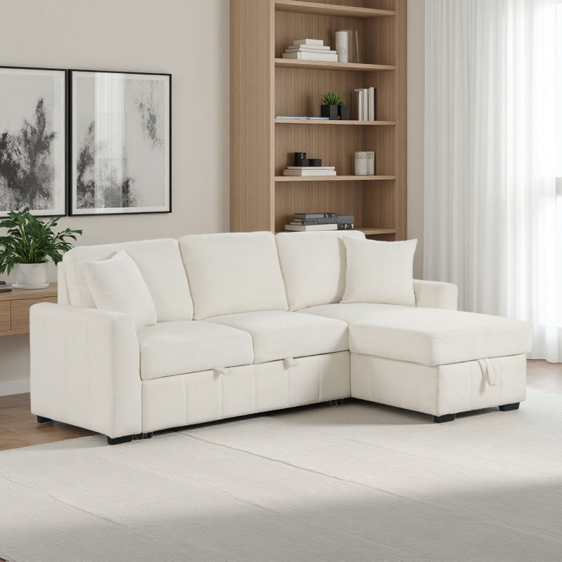 Canapé-lit modulaire en forme de L 90 po avec méridienne réversible avec rangement, coussin central rabattable avec deux porte-gobelets, revêtement en tissu tricoté Warp, canapé modulaire pour le salon