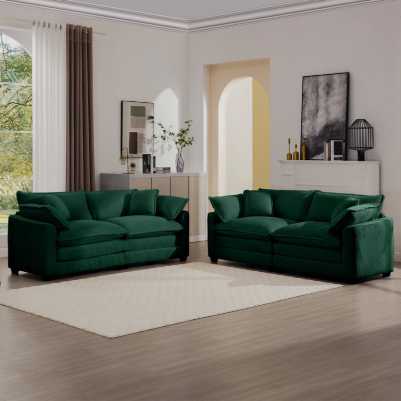 Jeneanne 2S+2S sofa upholstered armchair set, Green Corduroy 