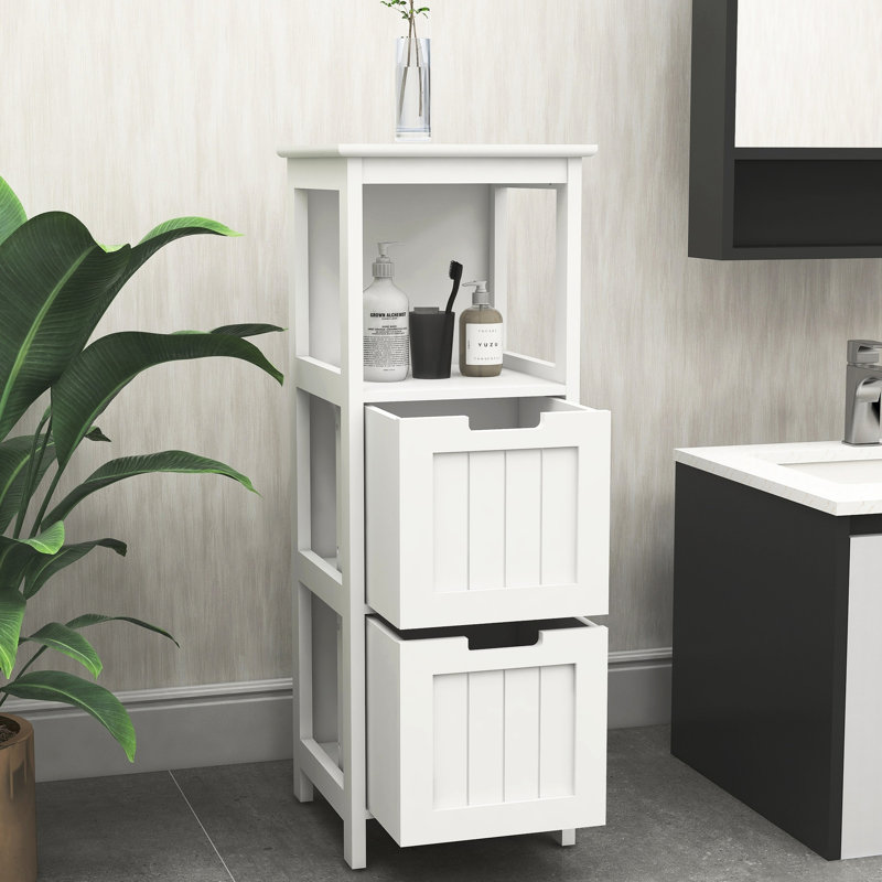 Armoire de rangement pour salle de bain blanche - 2 tiroirs et 1 tablette