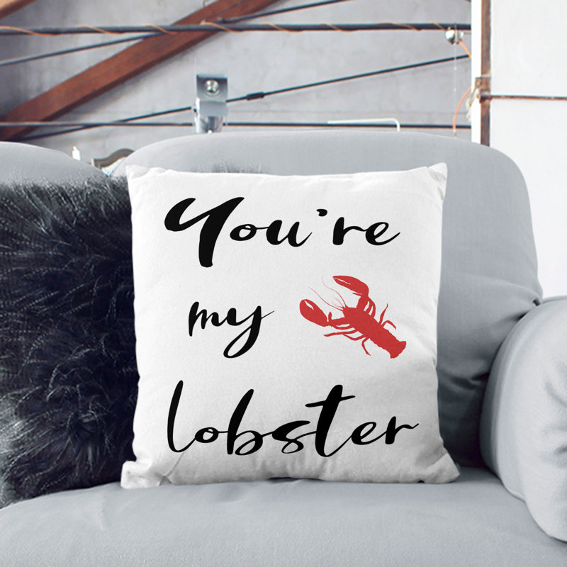 You Are My Lobster Typography Square Throw Cushion, Black, 40cm H x 40cm W x 15cm D
