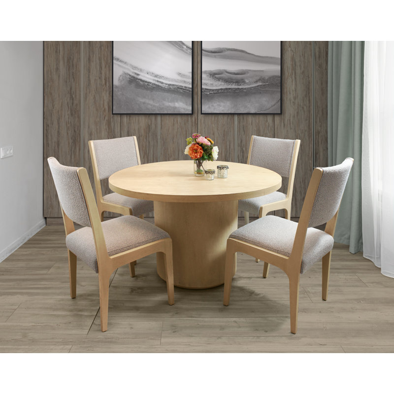 Porschia Solid Wood Solid Wood Top Pedestal Dining Set, Gray, 30" H x 48" L x 48" W