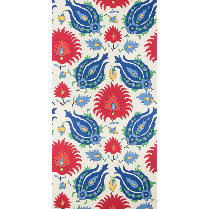Grand Bazaar Kashmiri 30' L x 27" W Wallpaper Roll, Navy/Berry