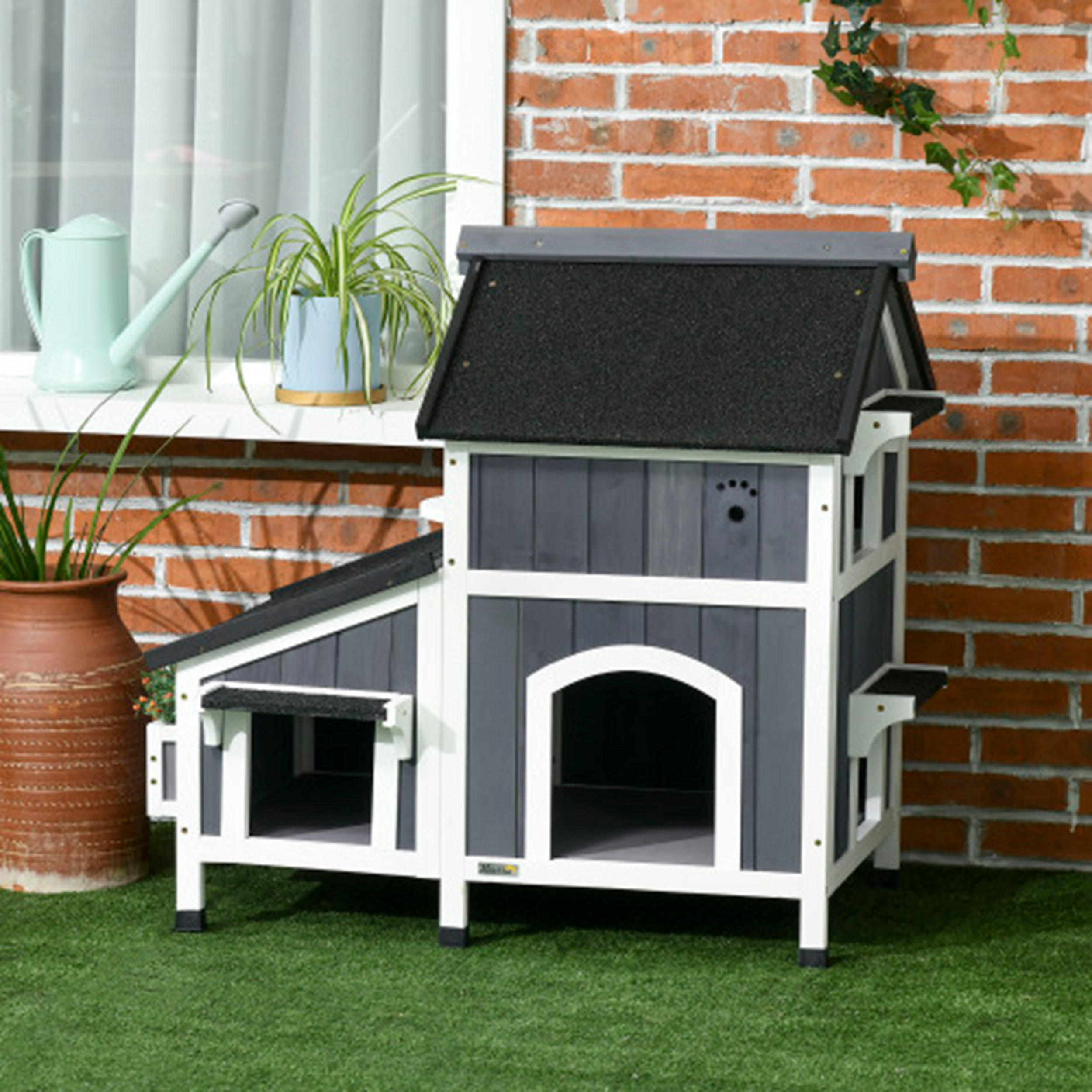 Tucker Murphy Pet™ PawHut Gray Outdoor Cat House with Weather-resistant ...