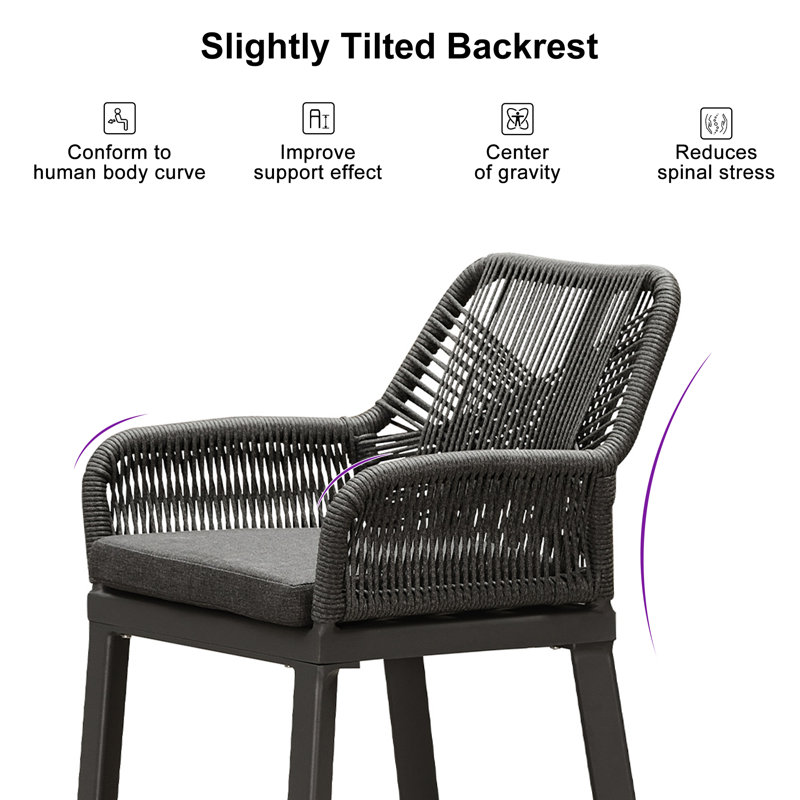Ensemble de 2 tabourets de bar modernes en aluminium avec coussin haute densité pour îlot de cuisine intérieur et extérieur Lark Manor ™