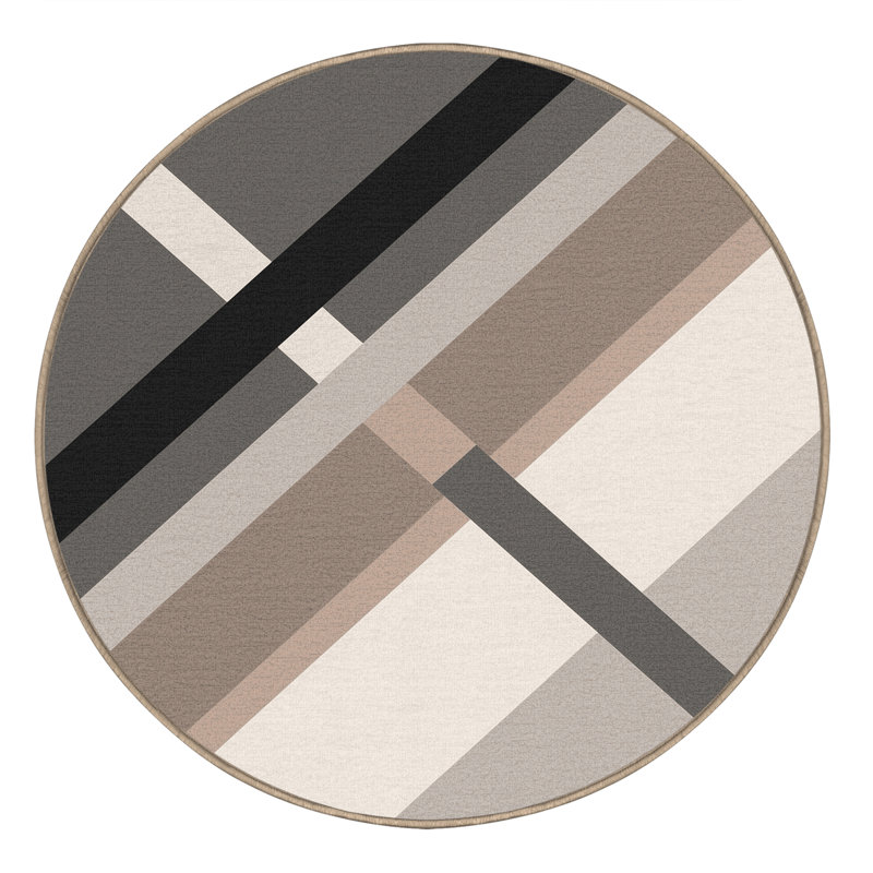 Tapis minimaliste beige lavable à la machine Penola, Rond 4 pi