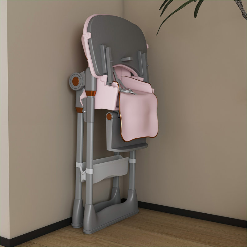 Pour la maison et la salle à manger Chaise haute réglable pour bébé, rose classique, conception pliable et portable pour enfants de 0 à 6 ans