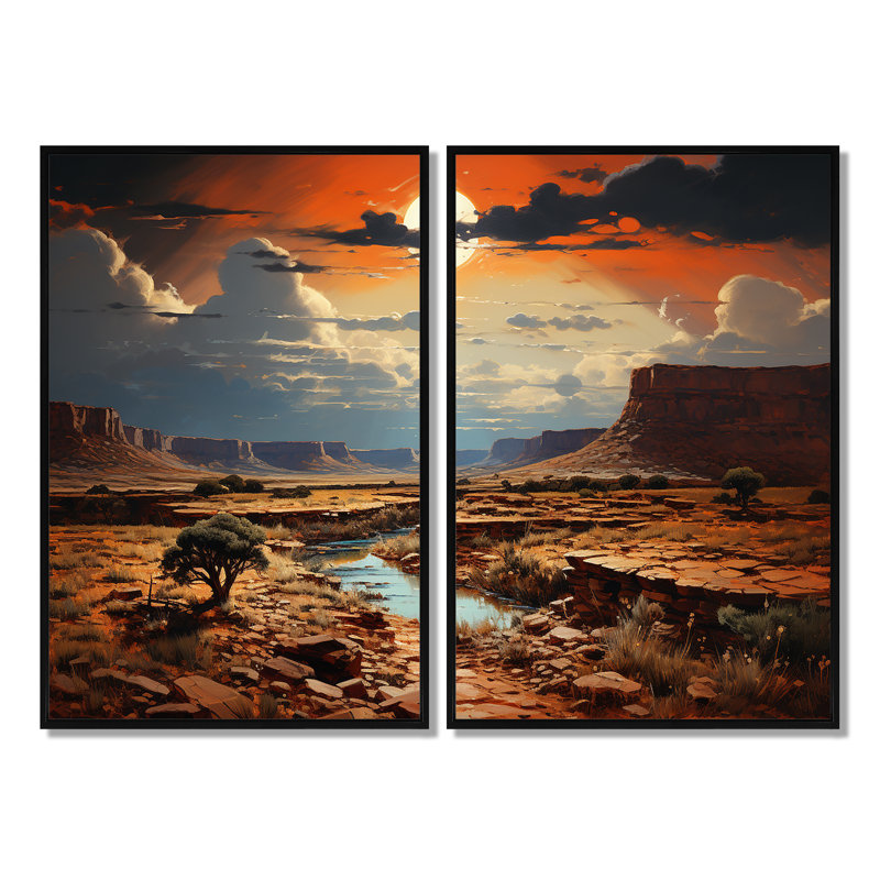 «Moonlit Sunset on Canyon Landscape II», art mural traditionnel, 36" H x 48" W, Impression encadrée flottante, Black