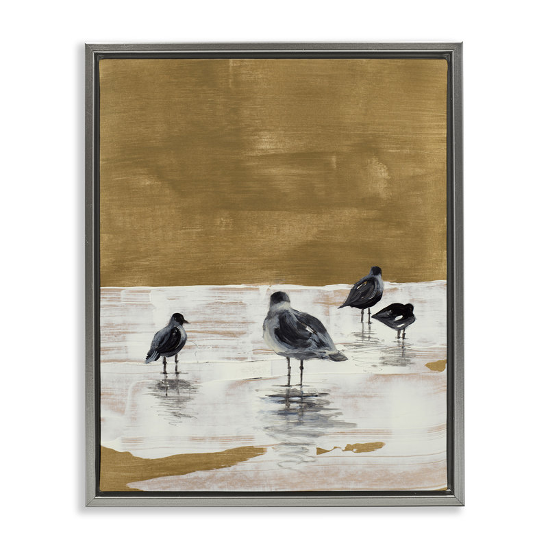 «Sea Seagull Silhouettes», art mural sur toile flottant gris par Lanie Loreth, Cadre flottant gris lustré, H 31 po x l 25 po