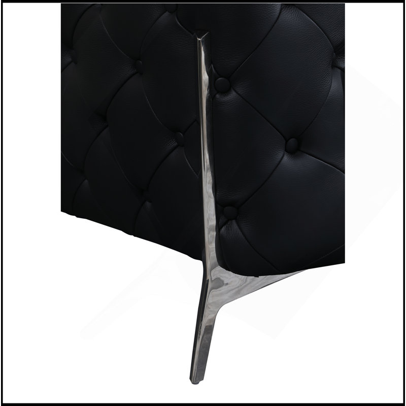 Causeuse en cuir 100% italien Global United, Argent argent, Noir