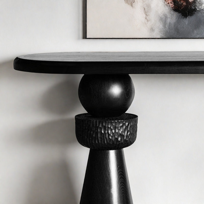 Retro Minimalist Carved Console Table, 31.5" H x 63.78" W x 17.72" D