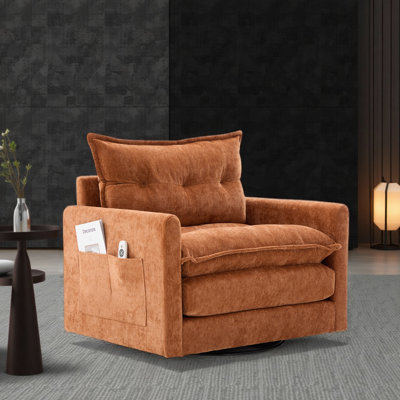 Swivel Barrel Chair – Mid Century Modern Chair with Solid Metal Base, Thick Padded Arms for Living Room by Hokku Designs