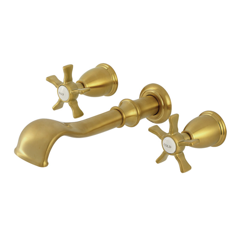Kingston Brass Hamilton Two-Handle 3-Hole Wall Mount Roman Tub Faucet, Brushed Brass