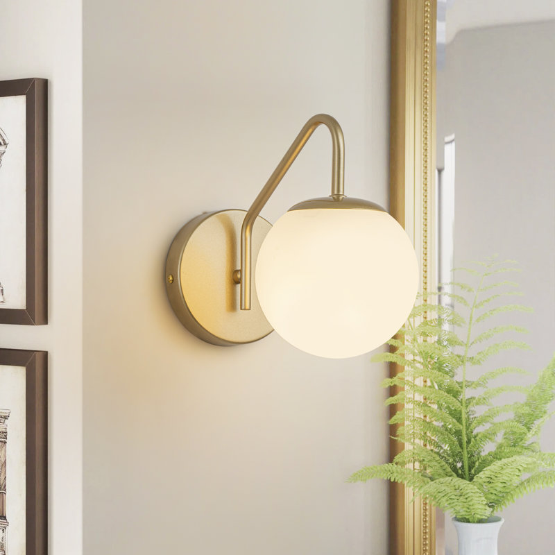 1-Light Opal Globle Glass Armed Wall Sconce