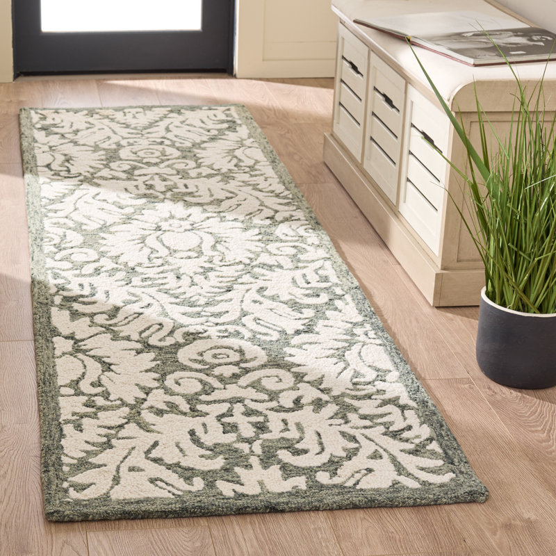 Blossom Hand Tufted Wool; Cotton Damask; Floral Indoor Rug, 2'-3" x 8'-0" Runner