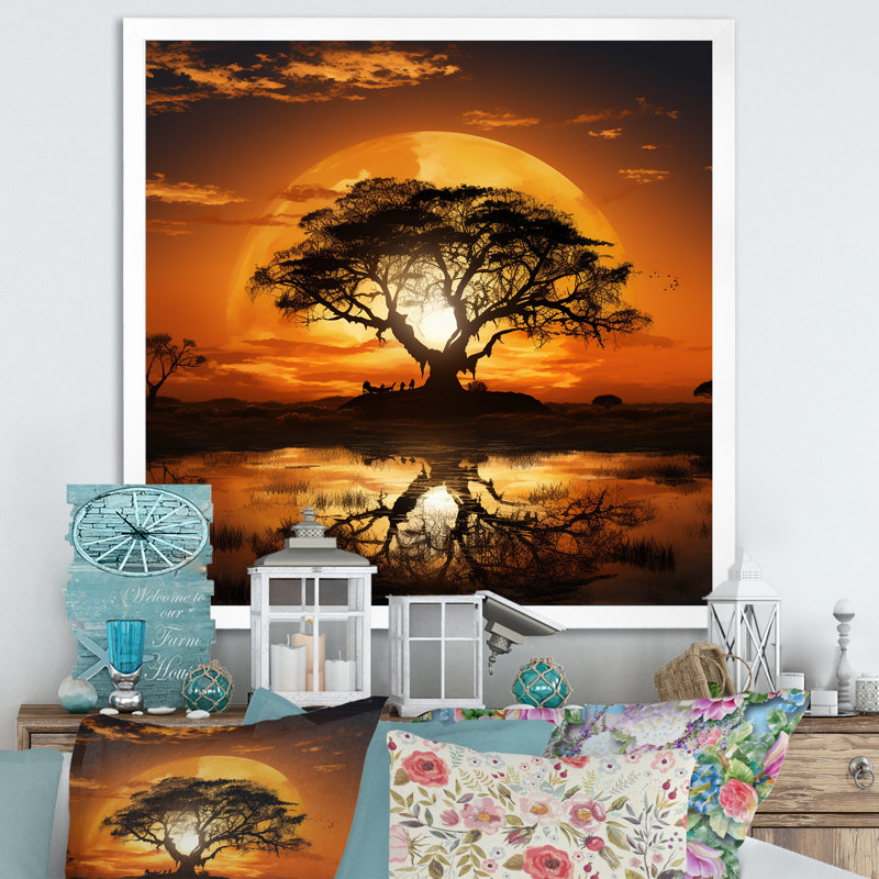 African Safari Tree Sunset Bliss - Art mural arbre, Toile tendue, H 30 po x l 30 po x P 1,5 po
