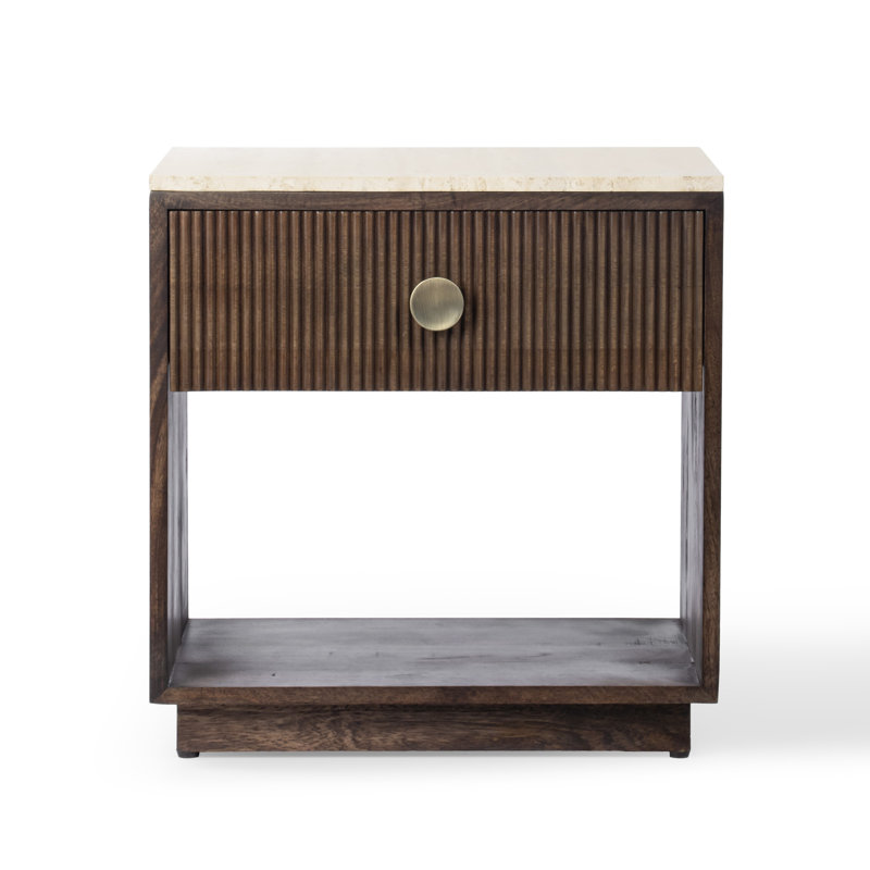 Aveline Natural Travertine Marble Top Nightstand.
