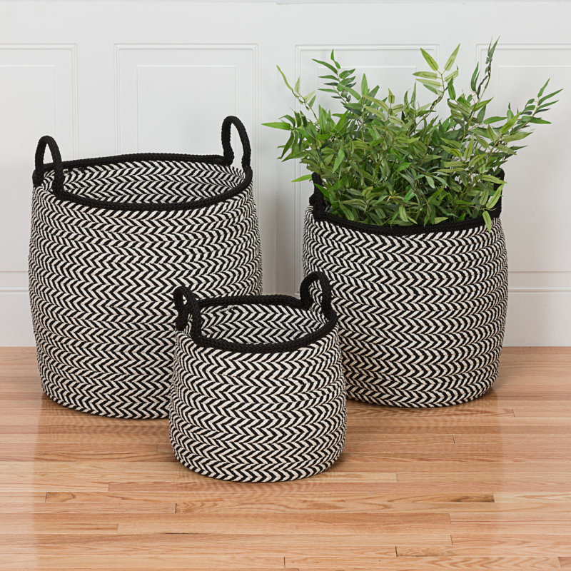 Preve Storage Basket with Handles, White/Black, 17" H x 18" W x 17" D