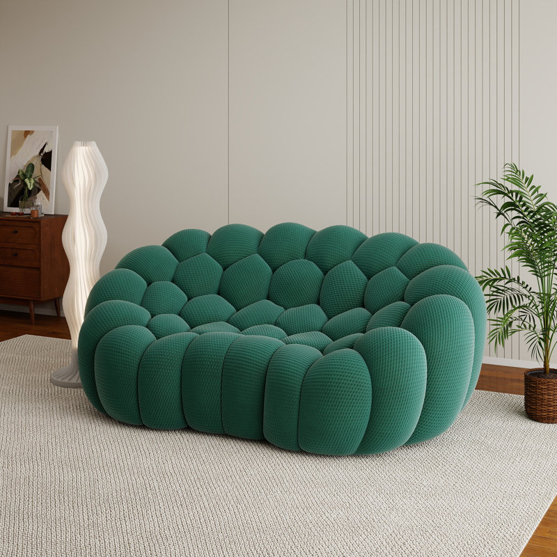 Cenie Modern Upholstered Boneless Arc-Shaped 3D Knit Fabric Loveseat Sofa, No Assembly Required, Green