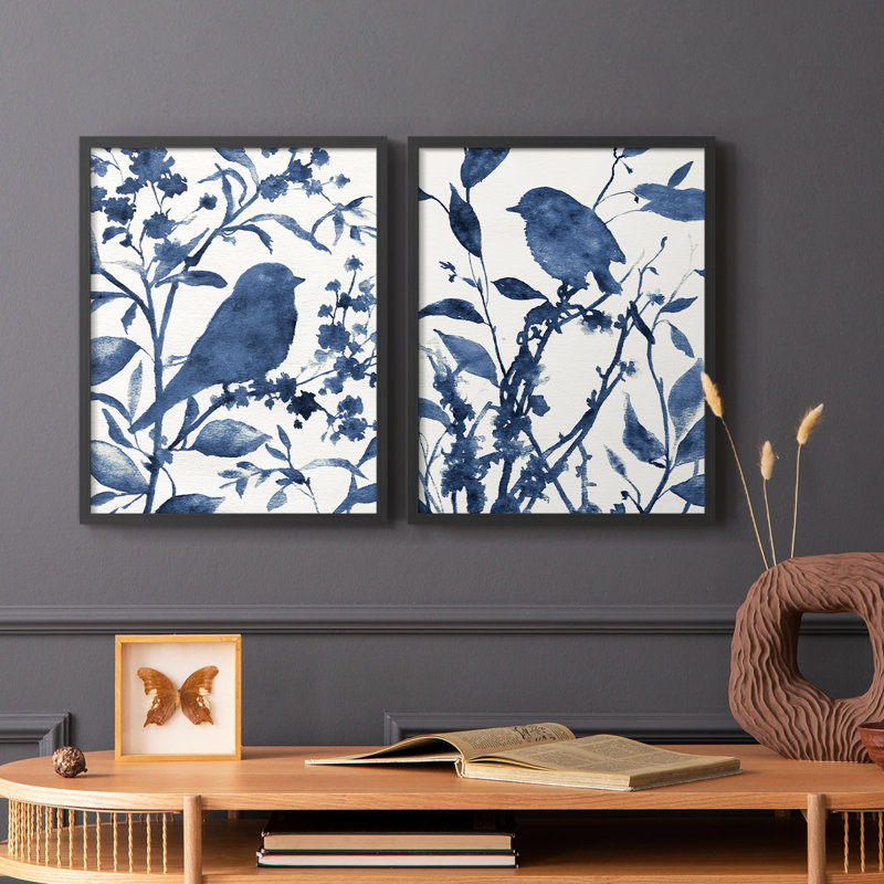 «Bluebird Silhouette I», reproduction encadrée de qualité supérieure - prête à être accrochée - aucun clou requis - aucun clou requis