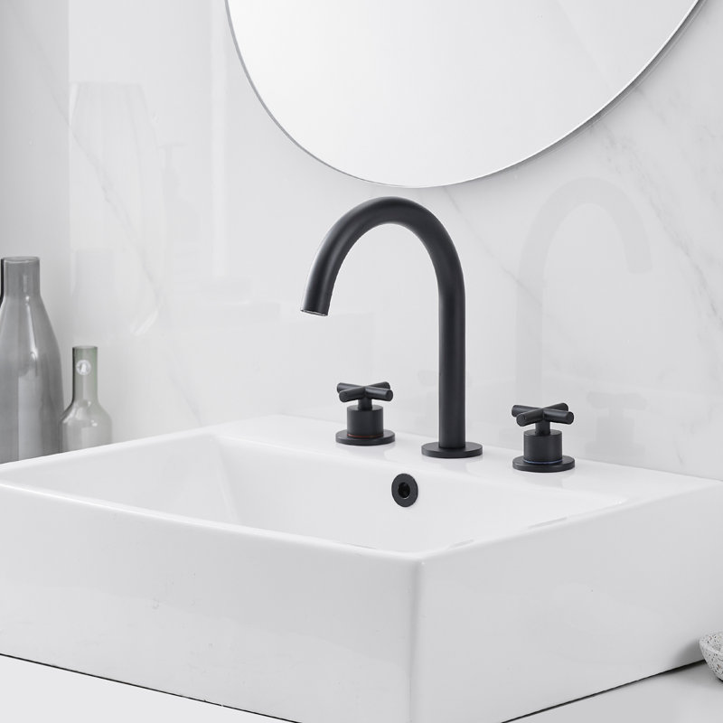 Robinet de salle de bain à 2 poignées avec drain, Noir mat