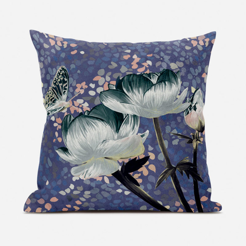 Floral Square Throw Cushion, Dark Green/Grey, 46cm H x 46cm W