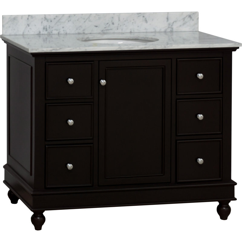 Ensemble de meuble-lavabo simple 42 po Ferdinand, Marbre de Carrare, Chocolat