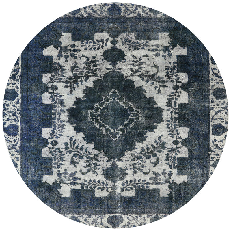 Tapis oriental ivoire / bleu, Rond 3 pi