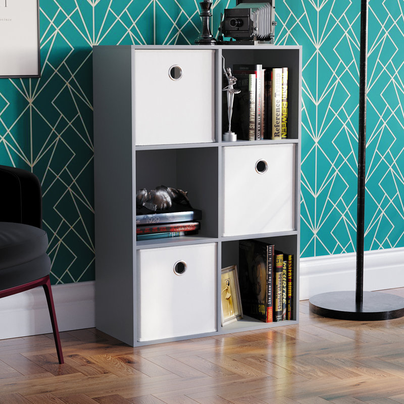 Herlind 96.5cm H x 64.5cm W Cube Bookcase, Grey/White