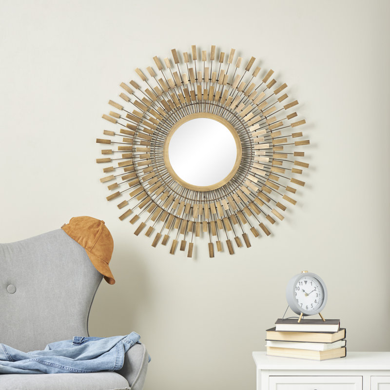 Comella Metal Wire Starburst Gold Wall Mirror with Rectangular Tiles