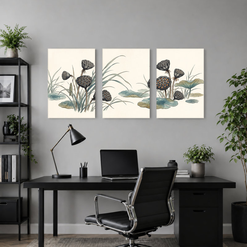 Ensemble de 3 impressions sur toile Lotus, H 24 po x l 16 po x 3 pièces