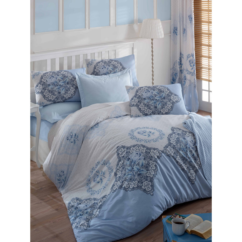 Ensemble de housse de couette 100% coton brun / moutarde / beige Yancheva, Housse de couette double TG + 3 pièces supplémen