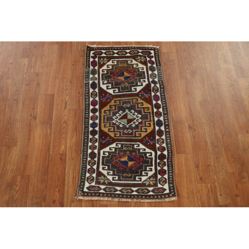 Tapis géométrique en laine turque Anatolian noué à la main 2 x 3