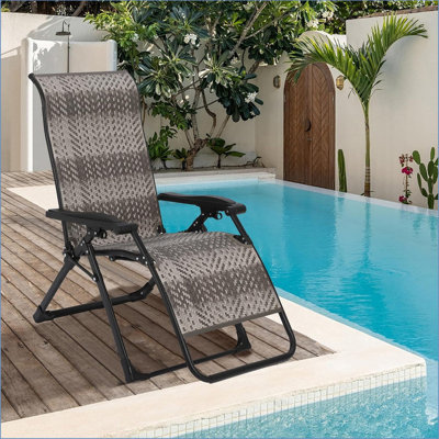 Portable Rattan Chaise Lounge Chair, Adjustable Folding Outdoor Reclining Chair with Widened Armrest, Sun Lounger for Patio, Garden, Beach, 330lb Capa by Arlmont & Co.